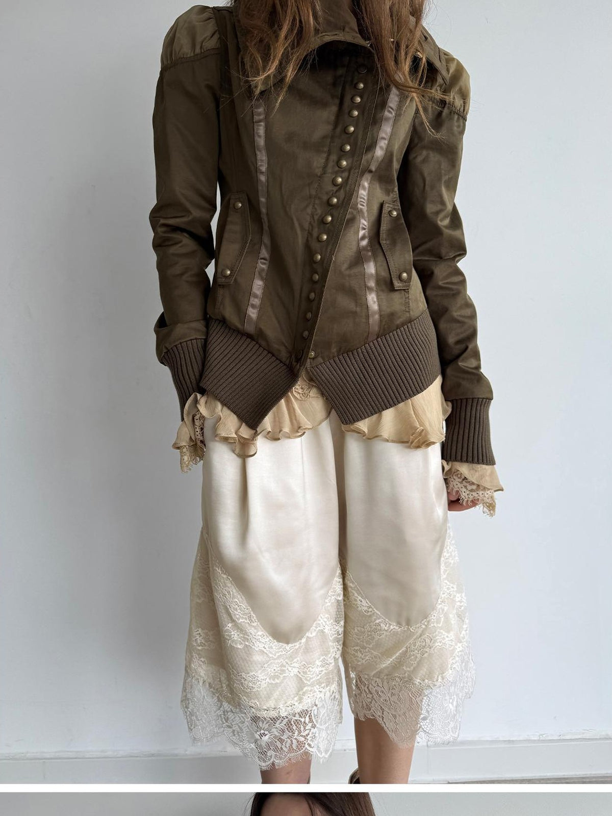 DoublePunch Satin Lace Paneled Elastic Waist Wide Leg Women&