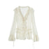DoublePunch_Sheer_Ruffled_Lace_Up_Pleated_Long_Sleeve_V-neck_Women&