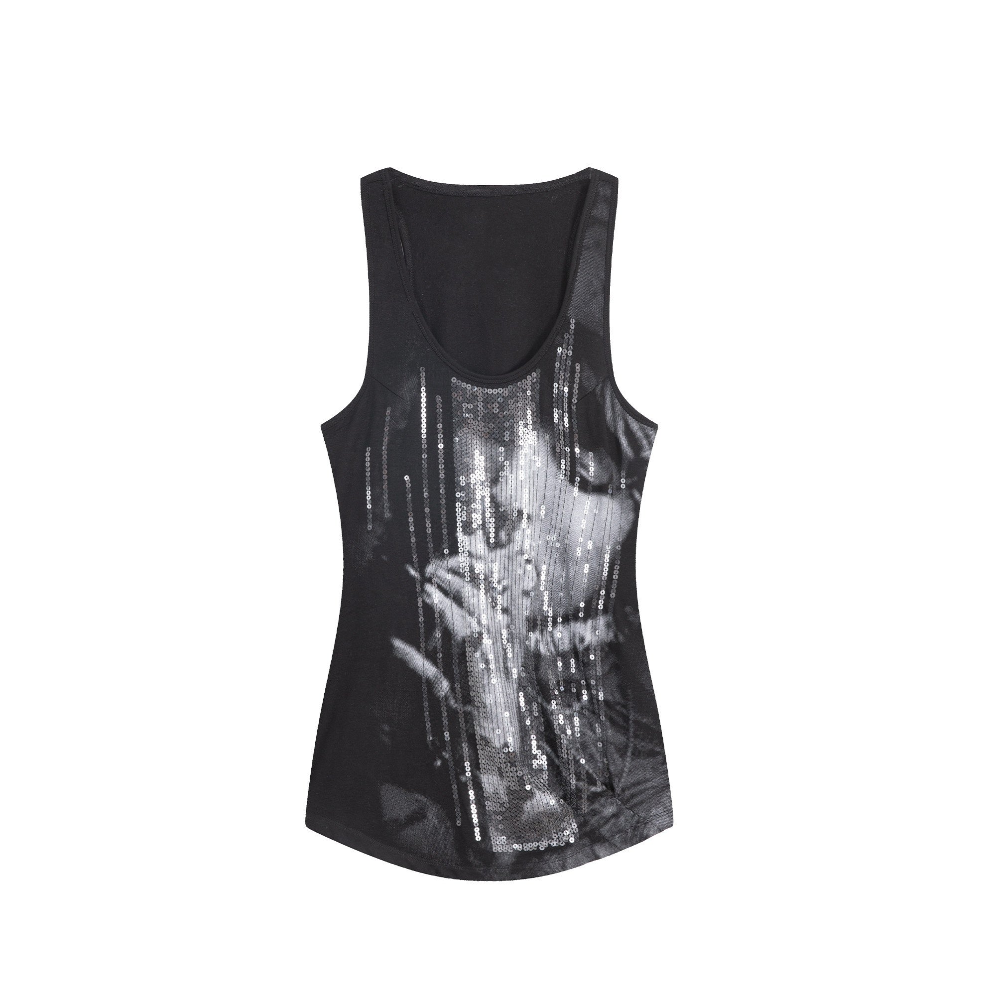 DoublePunch_Silver_Sequin_Print_U_Neck_Fitted_Waist_Women&