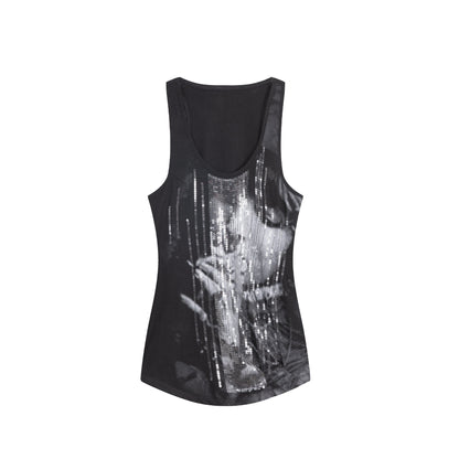 DoublePunch_Silver_Sequin_Print_U_Neck_Fitted_Waist_Women&
