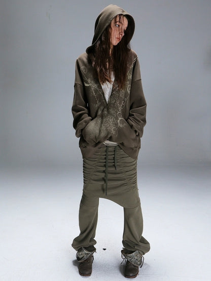 DoublePunch Slim Street Punk Skirted Pleated Tie Straps Natural Waist Women Pants