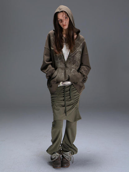 DoublePunch Slim Street Punk Skirted Pleated Tie Straps Natural Waist Women Pants