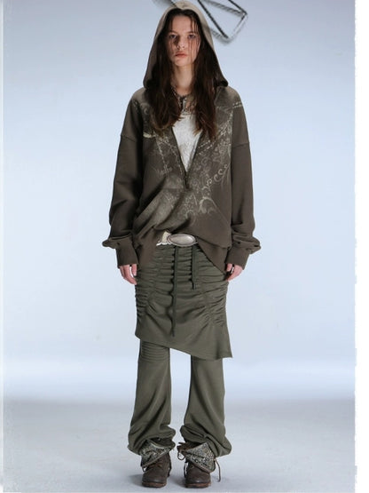 DoublePunch Slim Street Punk Skirted Pleated Tie Straps Natural Waist Women Pants