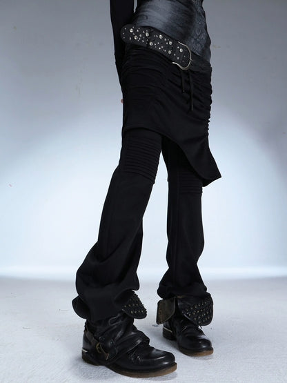 DoublePunch Slim Street Punk Skirted Pleated Tie Straps Natural Waist Women Pants