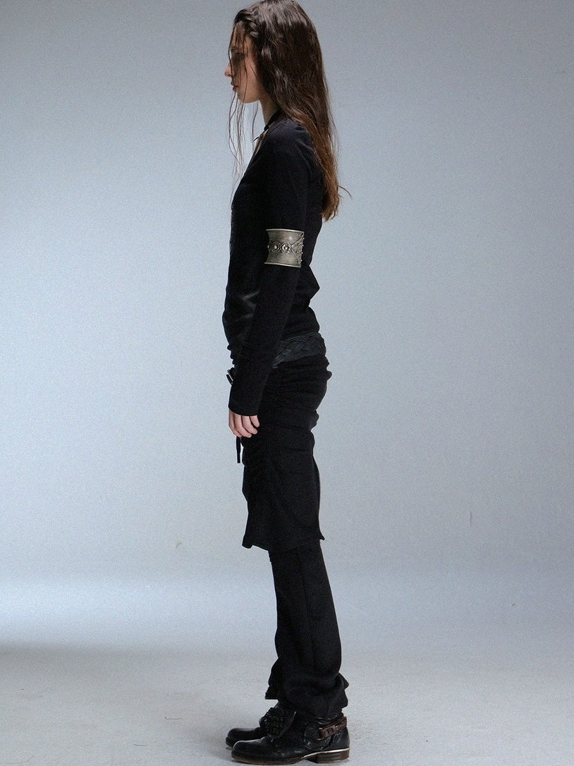 DoublePunch Slim Street Punk Skirted Pleated Tie Straps Natural Waist Women Pants