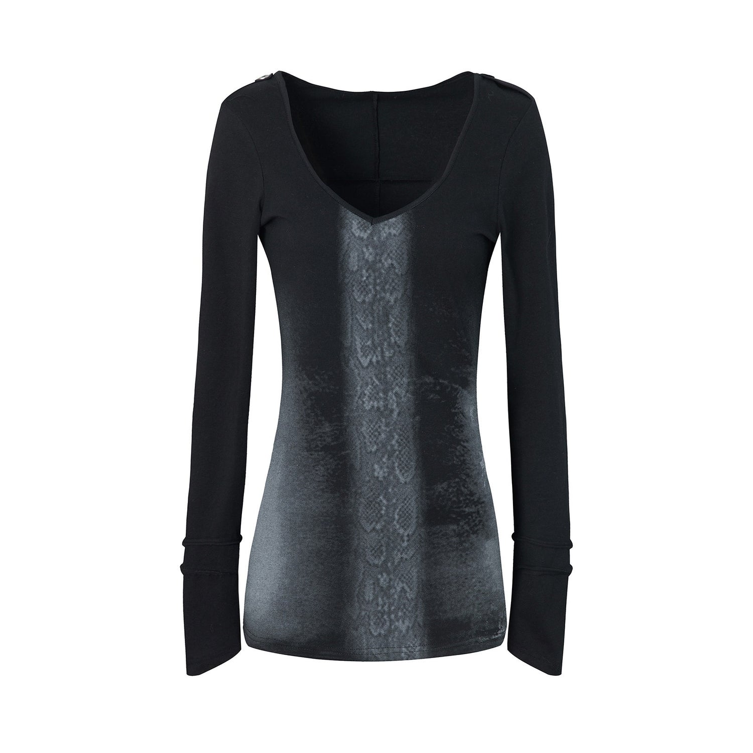 DoublePunch_Snake_Skin_Print_V-neck_Slim_Fit_Women&