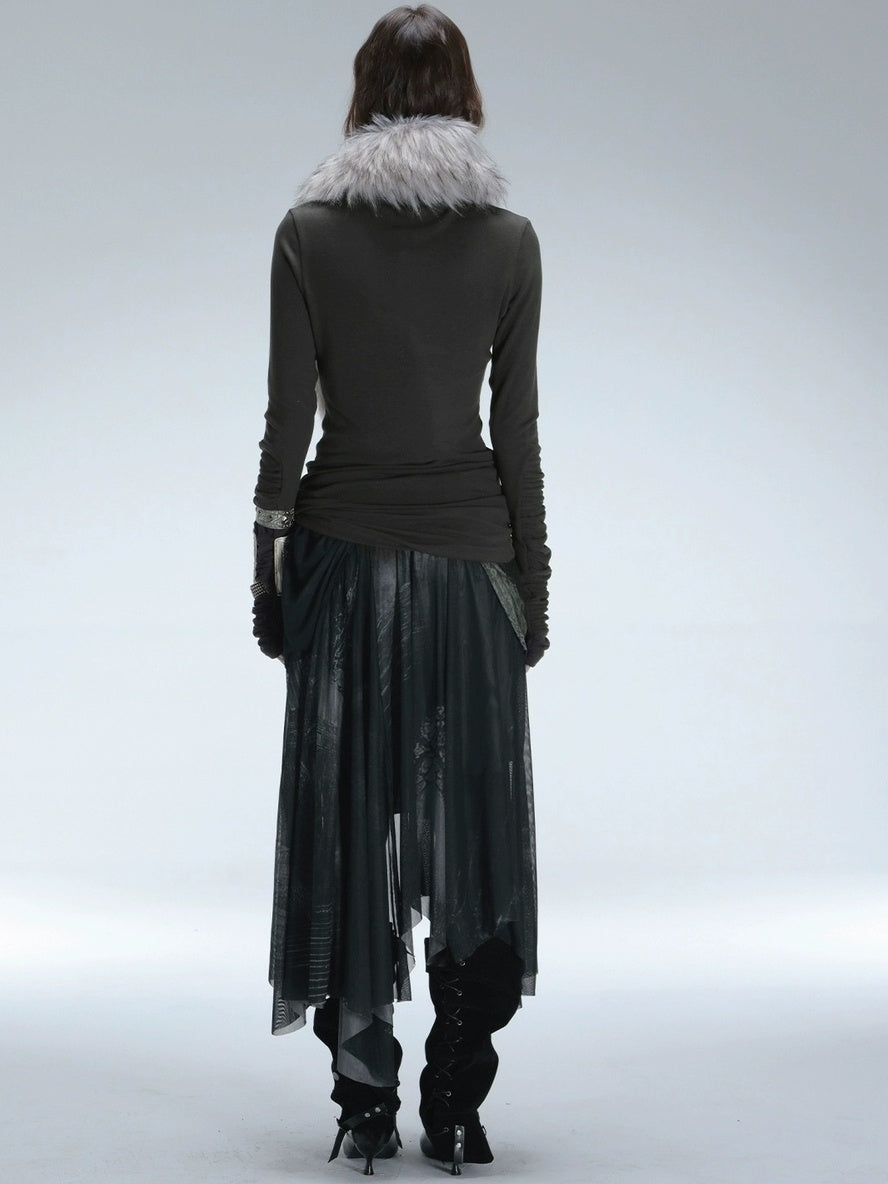 DoublePunch Soft Breathable Cotton Slim Fit Cowl Neck Tie Print Women Long Sleeve T-Shirt