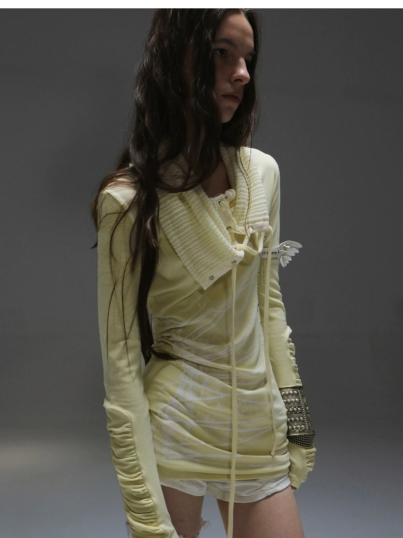 DoublePunch Soft Breathable Cotton Slim Fit Cowl Neck Tie Print Women Long Sleeve T-Shirt