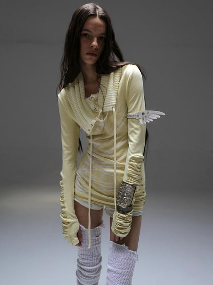 DoublePunch Soft Breathable Cotton Slim Fit Cowl Neck Tie Print Women Long Sleeve T-Shirt