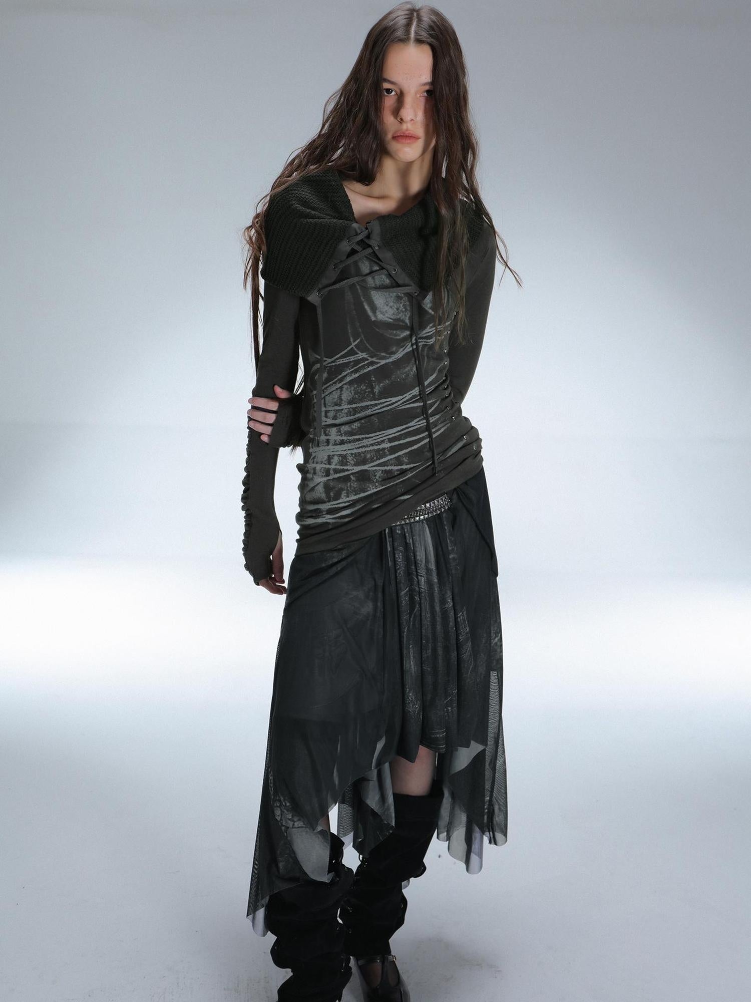 DoublePunch Soft Breathable Cotton Slim Fit Cowl Neck Tie Print Women Long Sleeve T-Shirt