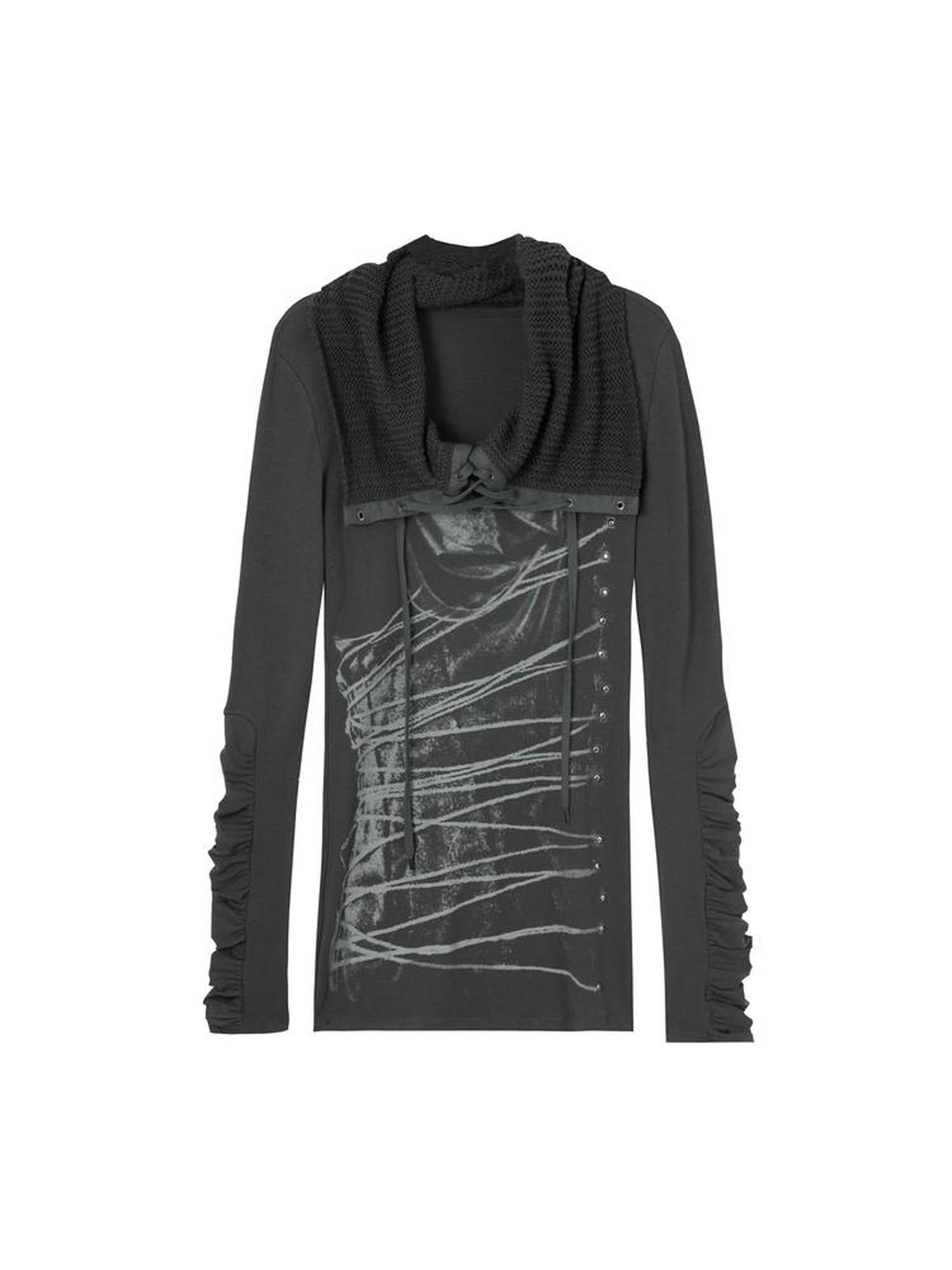 DoublePunch Soft Breathable Cotton Slim Fit Cowl Neck Tie Print Women Long Sleeve T-Shirt