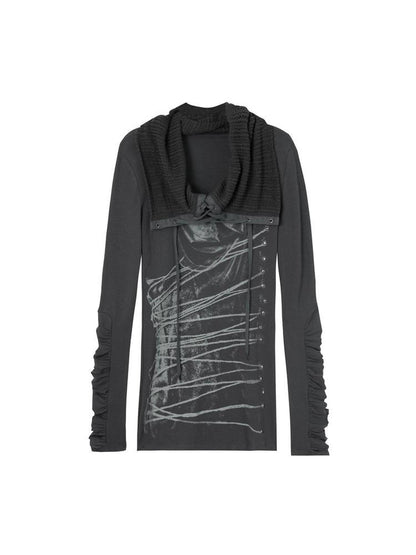 DoublePunch Soft Breathable Cotton Slim Fit Cowl Neck Tie Print Women Long Sleeve T-Shirt