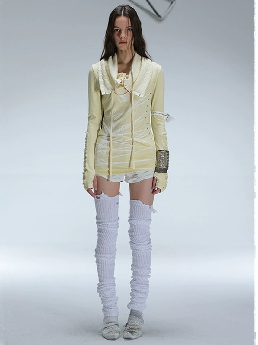 DoublePunch Soft Breathable Cotton Slim Fit Cowl Neck Tie Print Women Long Sleeve T-Shirt