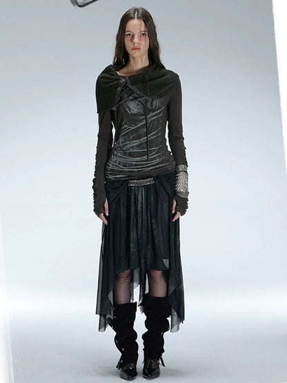 DoublePunch Soft Breathable Cotton Slim Fit Cowl Neck Tie Print Women Long Sleeve T-Shirt