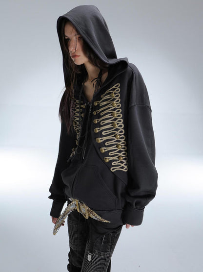 DoublePunch Soft Cotton Blend Classic Loose Hooded Zip Side Pocket Cuffed Women Hoodies