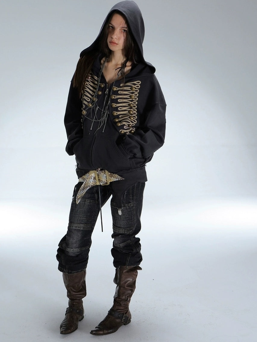 DoublePunch Soft Cotton Blend Classic Loose Hooded Zip Side Pocket Cuffed Women Hoodies