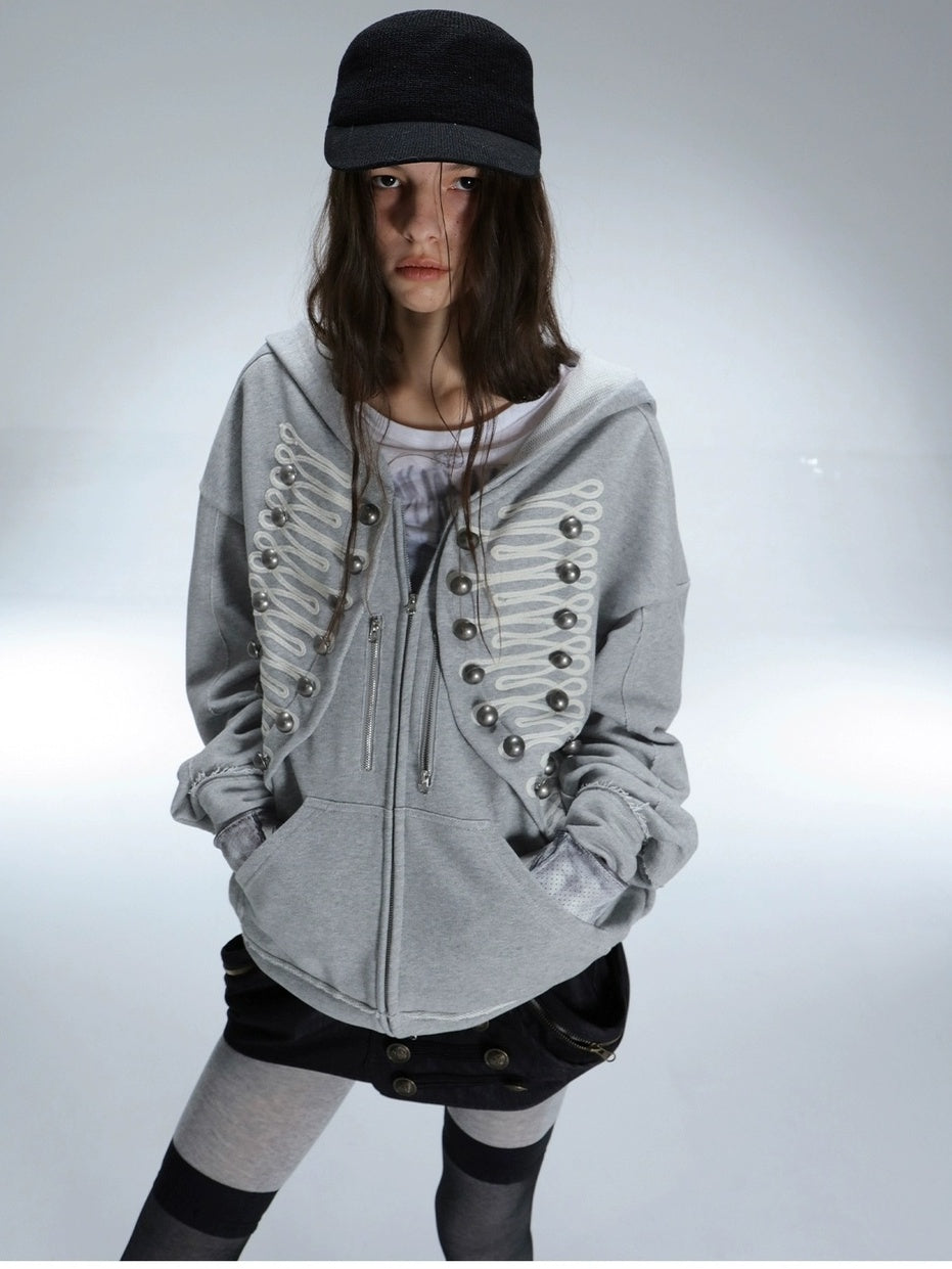 DoublePunch Soft Cotton Blend Classic Loose Hooded Zip Side Pocket Cuffed Women Hoodies