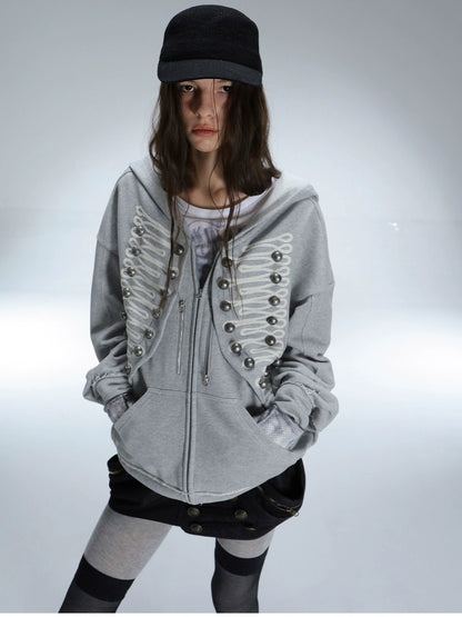 DoublePunch Soft Cotton Blend Classic Loose Hooded Zip Side Pocket Cuffed Women Hoodies