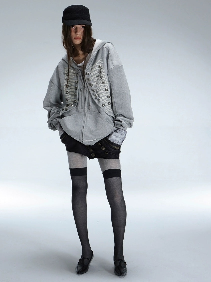 DoublePunch Soft Cotton Blend Classic Loose Hooded Zip Side Pocket Cuffed Women Hoodies