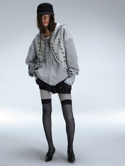 DoublePunch Soft Cotton Blend Classic Loose Hooded Zip Side Pocket Cuffed Women Hoodies