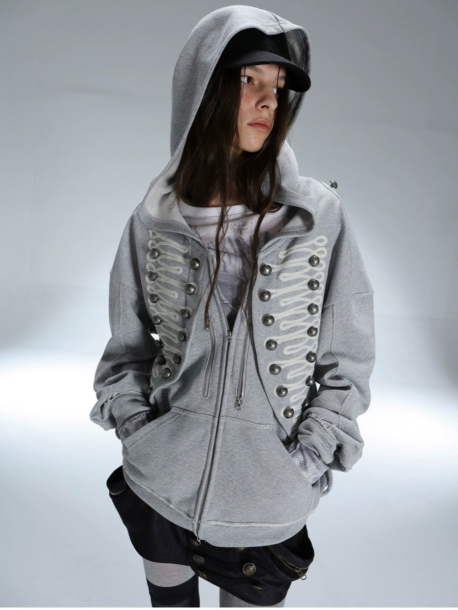 DoublePunch Soft Cotton Blend Classic Loose Hooded Zip Side Pocket Cuffed Women Hoodies