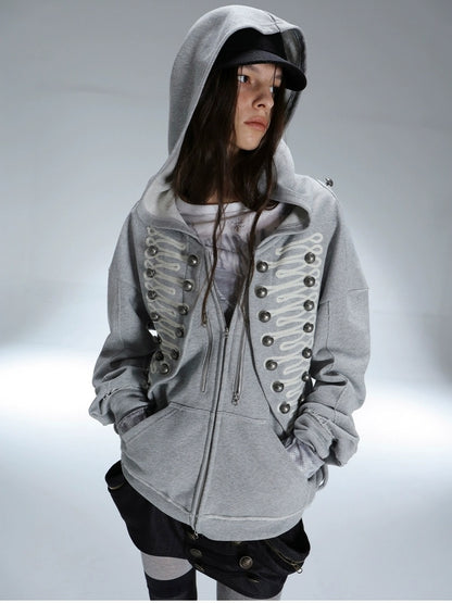 DoublePunch Soft Cotton Blend Classic Loose Hooded Zip Side Pocket Cuffed Women Hoodies