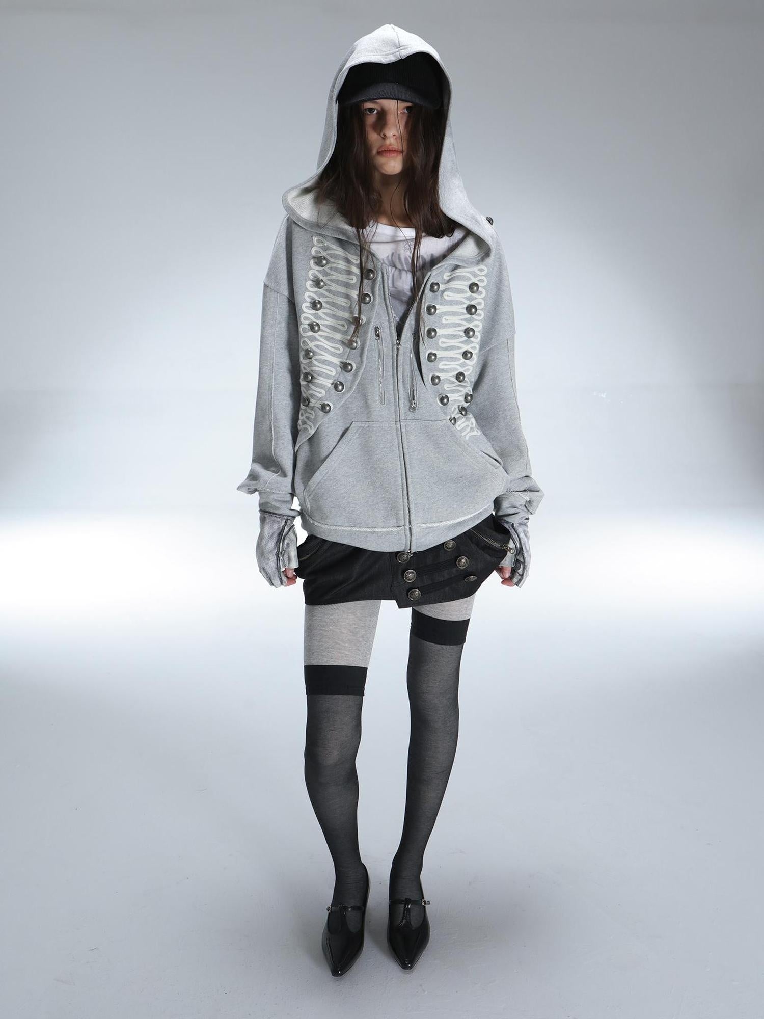 DoublePunch Soft Cotton Blend Classic Loose Hooded Zip Side Pocket Cuffed Women Hoodies