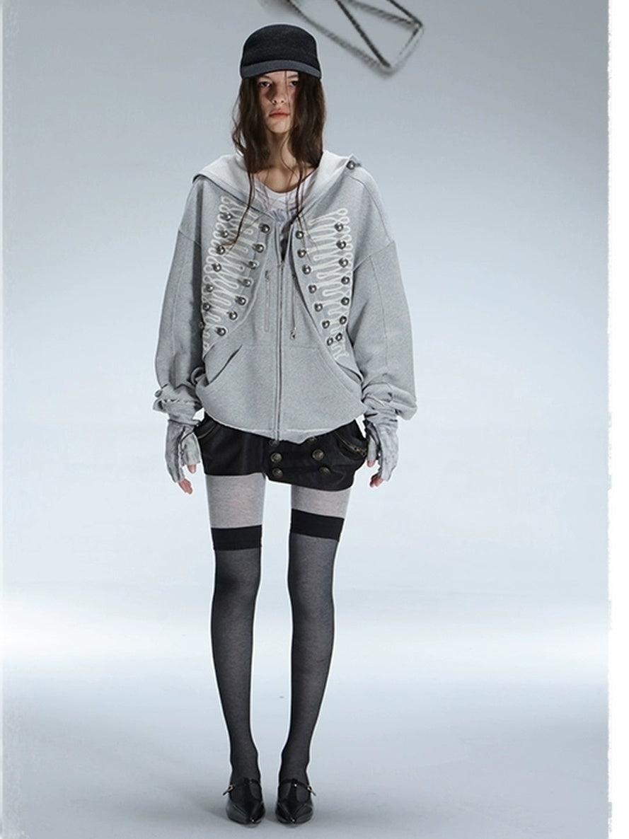 DoublePunch Soft Cotton Blend Classic Loose Hooded Zip Side Pocket Cuffed Women Hoodies