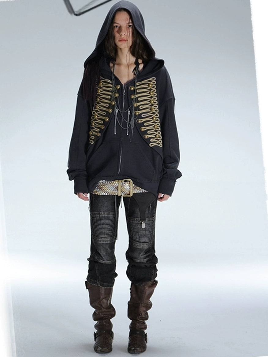 DoublePunch Soft Cotton Blend Classic Loose Hooded Zip Side Pocket Cuffed Women Hoodies