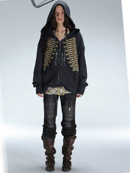 DoublePunch Soft Cotton Blend Classic Loose Hooded Zip Side Pocket Cuffed Women Hoodies