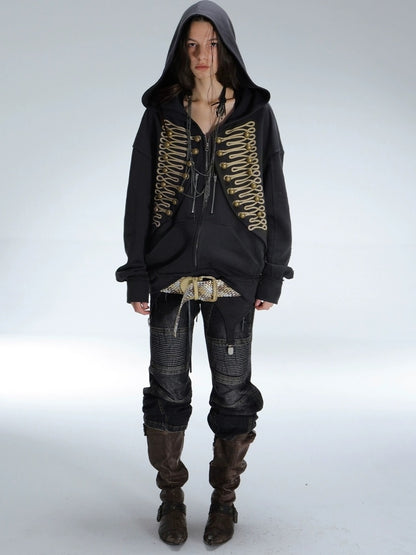 DoublePunch Soft Cotton Blend Classic Loose Hooded Zip Side Pocket Cuffed Women Hoodies