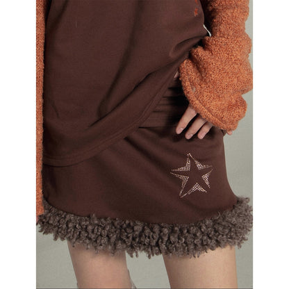 DoublePunch_Soft_Cotton_Two_Piece_Casual_Relaxed_Women_Cream_Caramel_Matching_Skirt_Hoodies_MISSTT