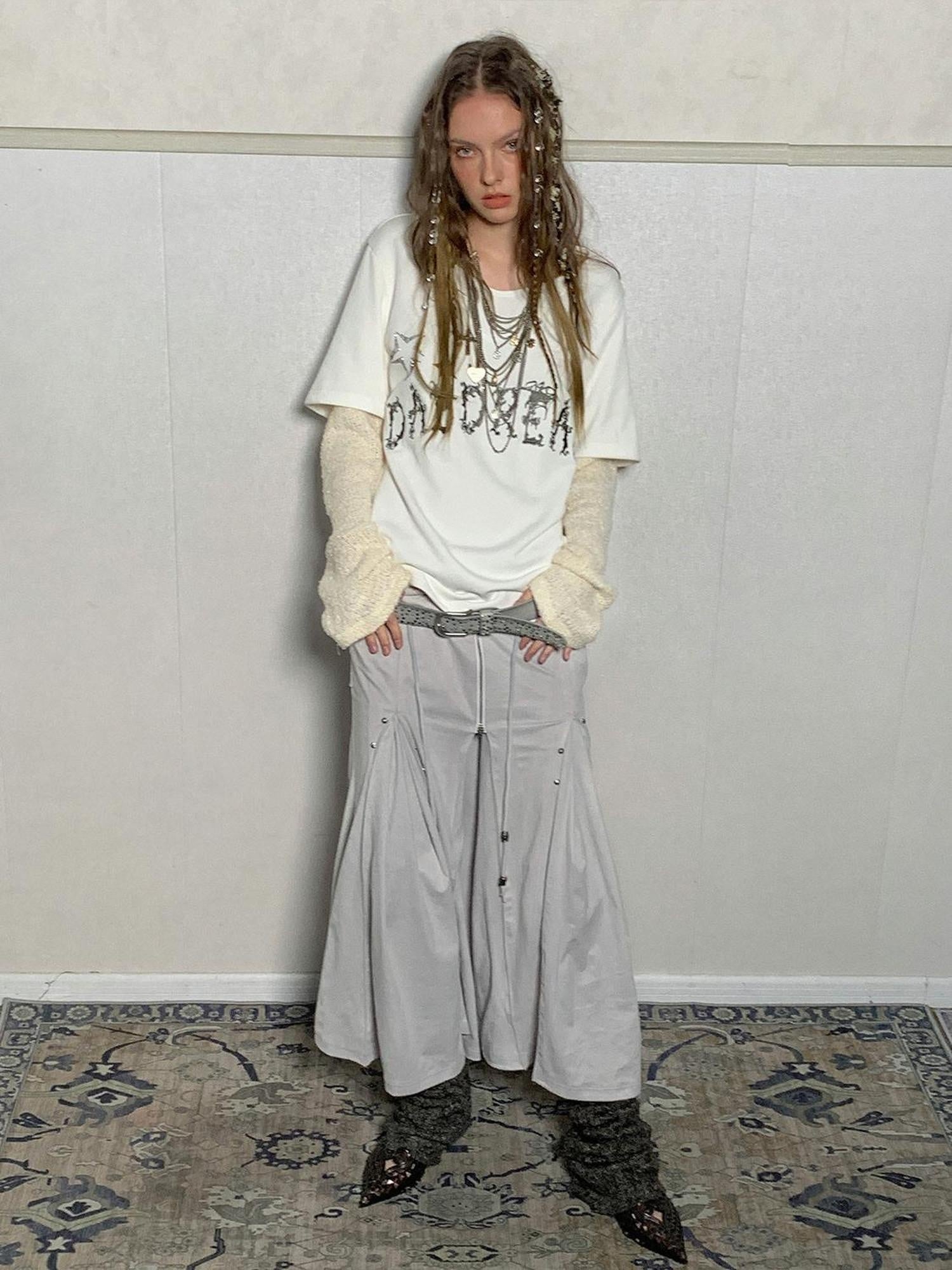 DoublePunch Soft Cotton Two Piece Casual Relaxed Women Cream Caramel Matching Skirt Hoodies