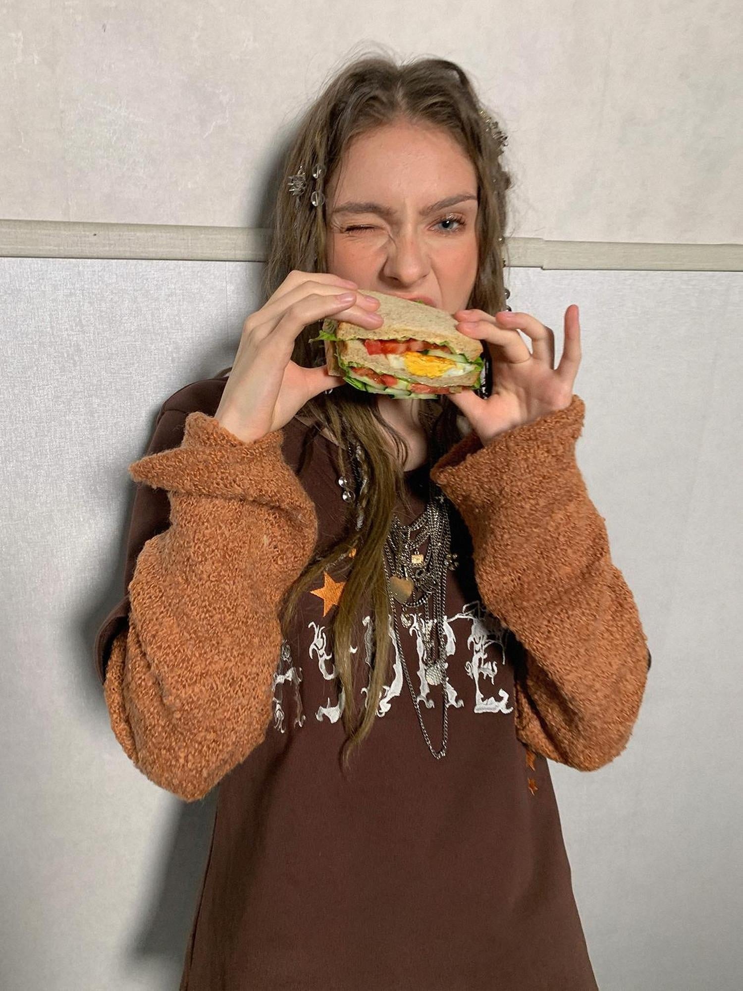 DoublePunch Soft Cotton Two Piece Casual Relaxed Women Cream Caramel Matching Skirt Hoodies