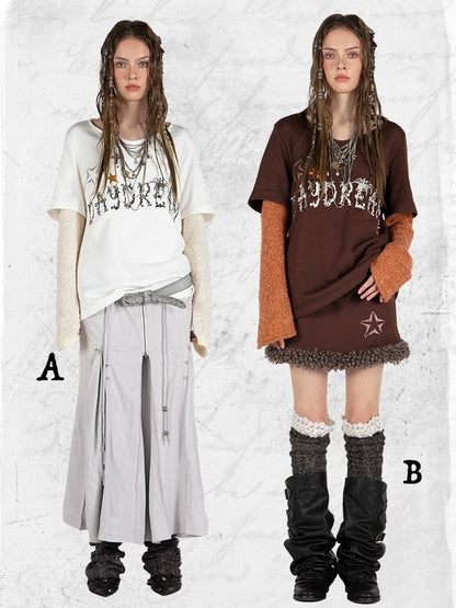 DoublePunch Soft Cotton Two Piece Casual Relaxed Women Cream Caramel Matching Skirt Hoodies