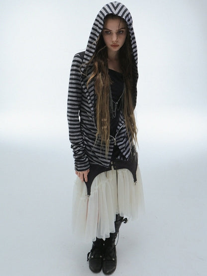 DoublePunch Soft Vintage Layered Hooded Long Sleeve Women Striped Patchwork Hoodies