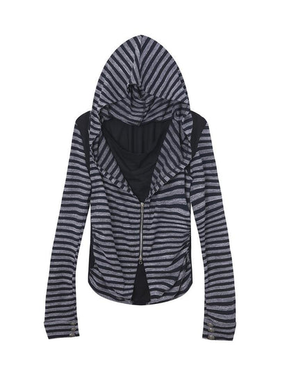 DoublePunch Soft Vintage Layered Hooded Long Sleeve Women Striped Patchwork Hoodies