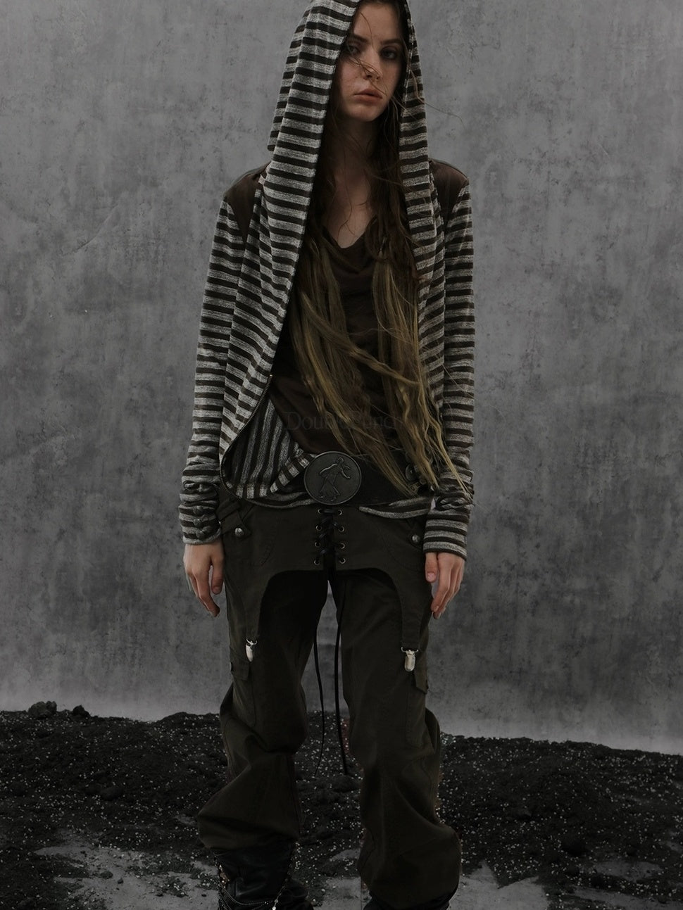 DoublePunch Soft Vintage Layered Hooded Long Sleeve Women Striped Patchwork Hoodies