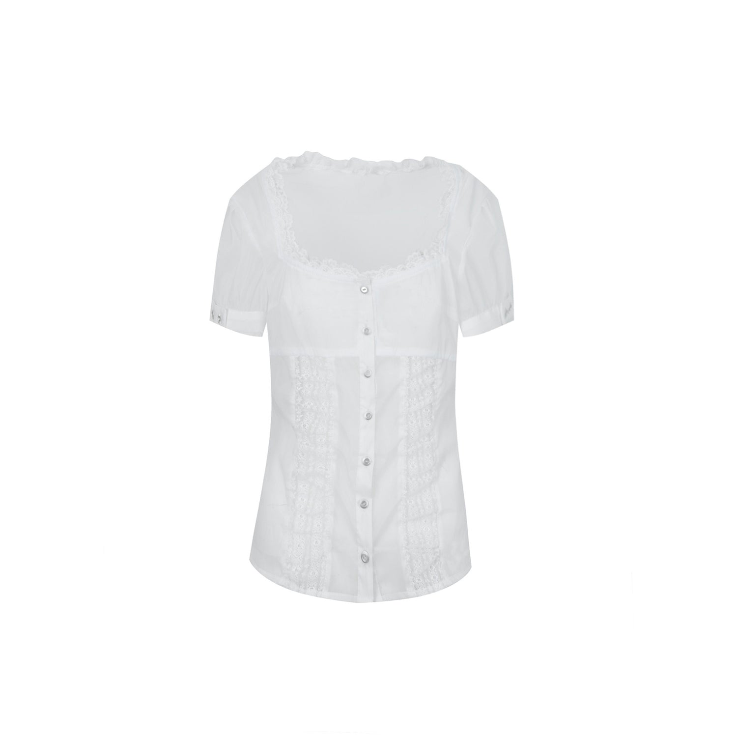 DoublePunch_Square_Neck_Lace_Trim_Princess_Sleeves_Cinched_Waist_Women&