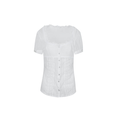 DoublePunch_Square_Neck_Lace_Trim_Princess_Sleeves_Cinched_Waist_Women&