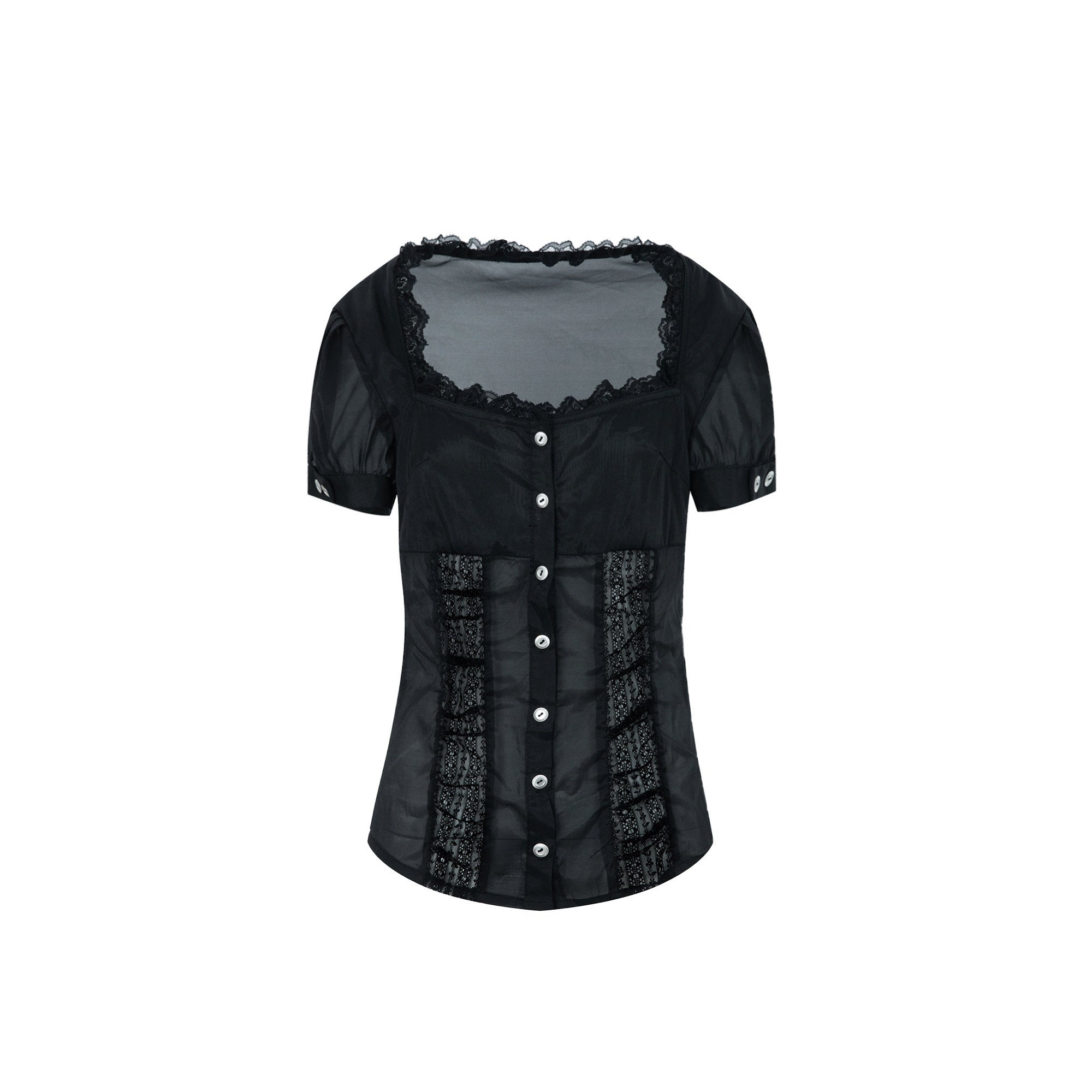 DoublePunch_Square_Neck_Lace_Trim_Princess_Sleeves_Cinched_Waist_Women&