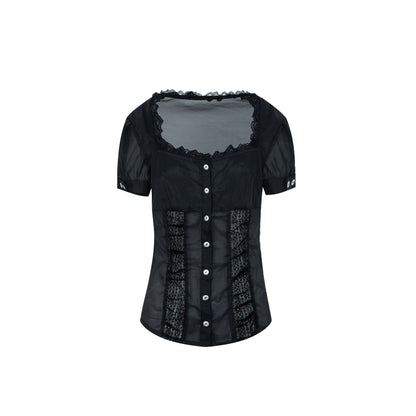 DoublePunch_Square_Neck_Lace_Trim_Princess_Sleeves_Cinched_Waist_Women&