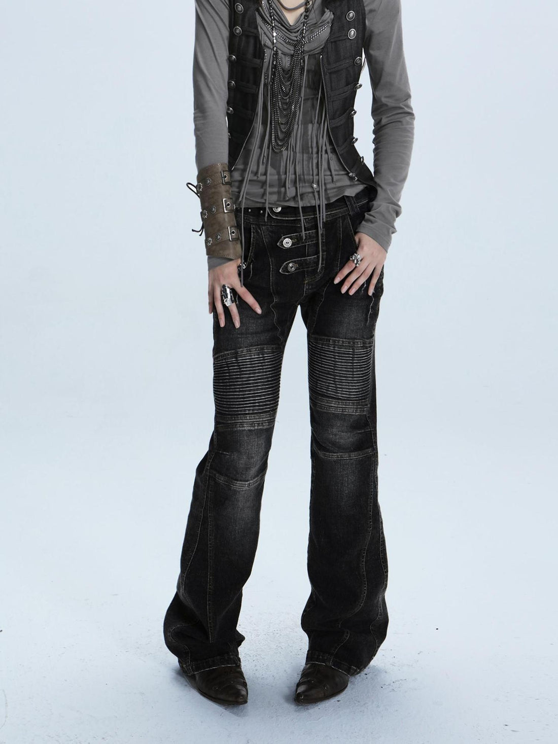 DoublePunch Stretch Low Rise Distressed Straight Casual Women Dark Gray Cotton Jeans