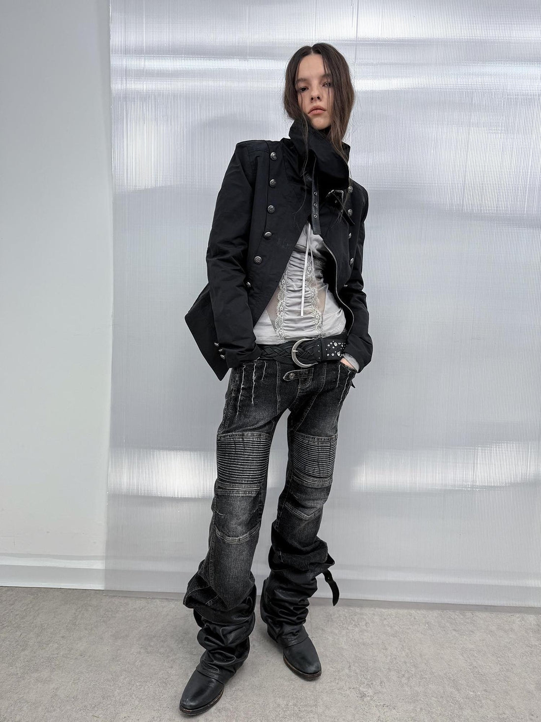 DoublePunch Stretch Low Rise Distressed Straight Casual Women Dark Gray Cotton Jeans