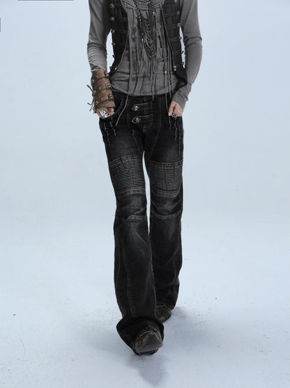 DoublePunch Stretch Low Rise Distressed Straight Casual Women Dark Gray Cotton Jeans