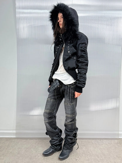 DoublePunch Stretch Low Rise Distressed Straight Casual Women Dark Gray Cotton Jeans