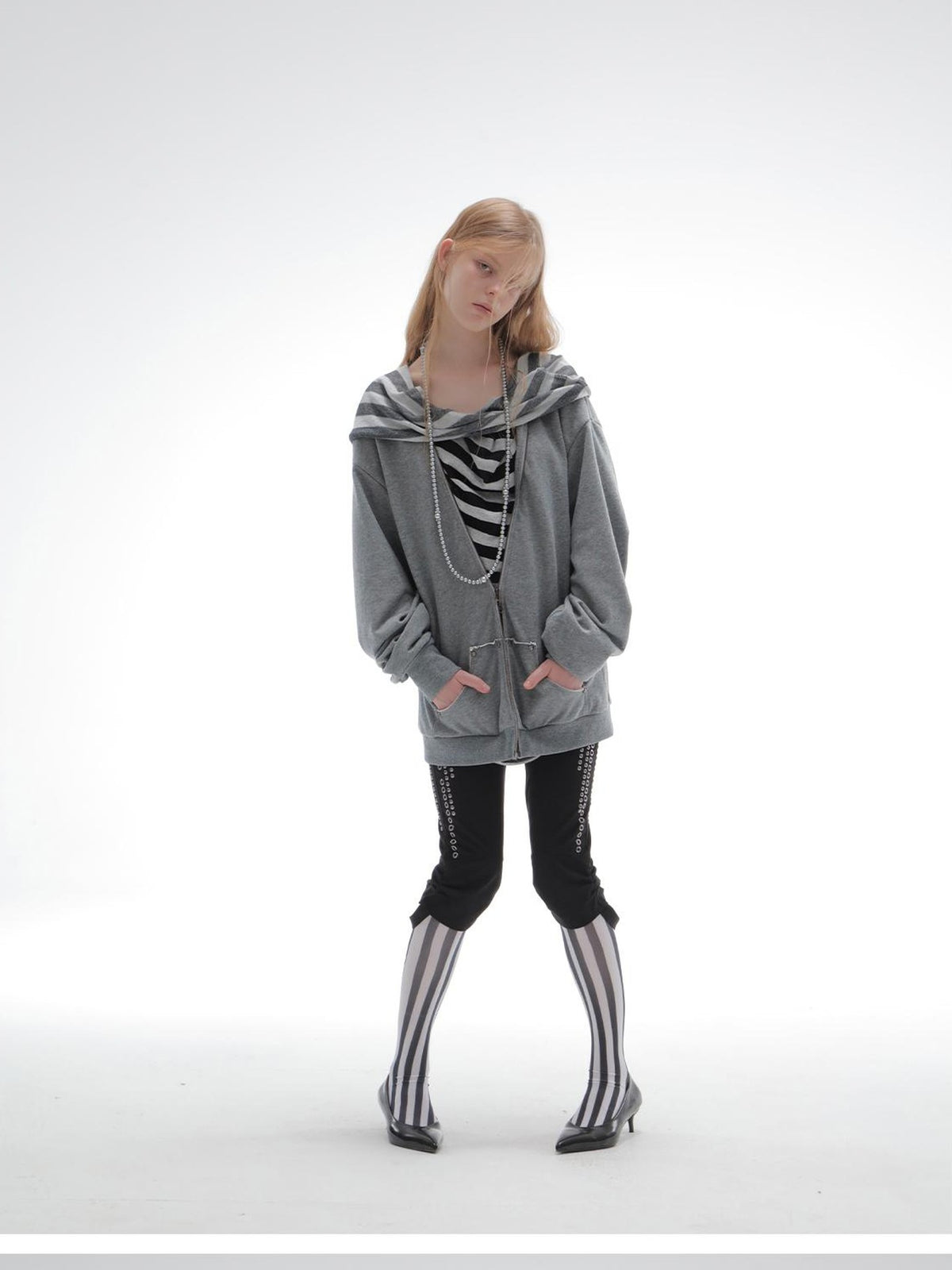 DoublePunch Striped Double Layer Oversize Drop Shoulder Women&