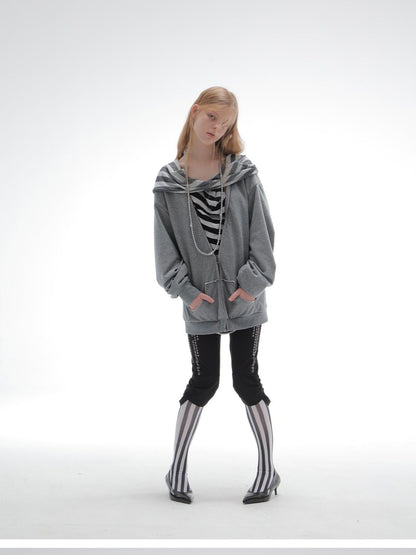 DoublePunch Striped Double Layer Oversize Drop Shoulder Women&