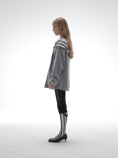 DoublePunch Striped Double Layer Oversize Drop Shoulder Women&