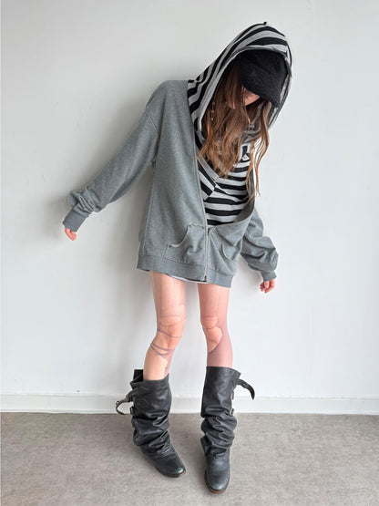 DoublePunch Striped Double Layer Oversize Drop Shoulder Women&